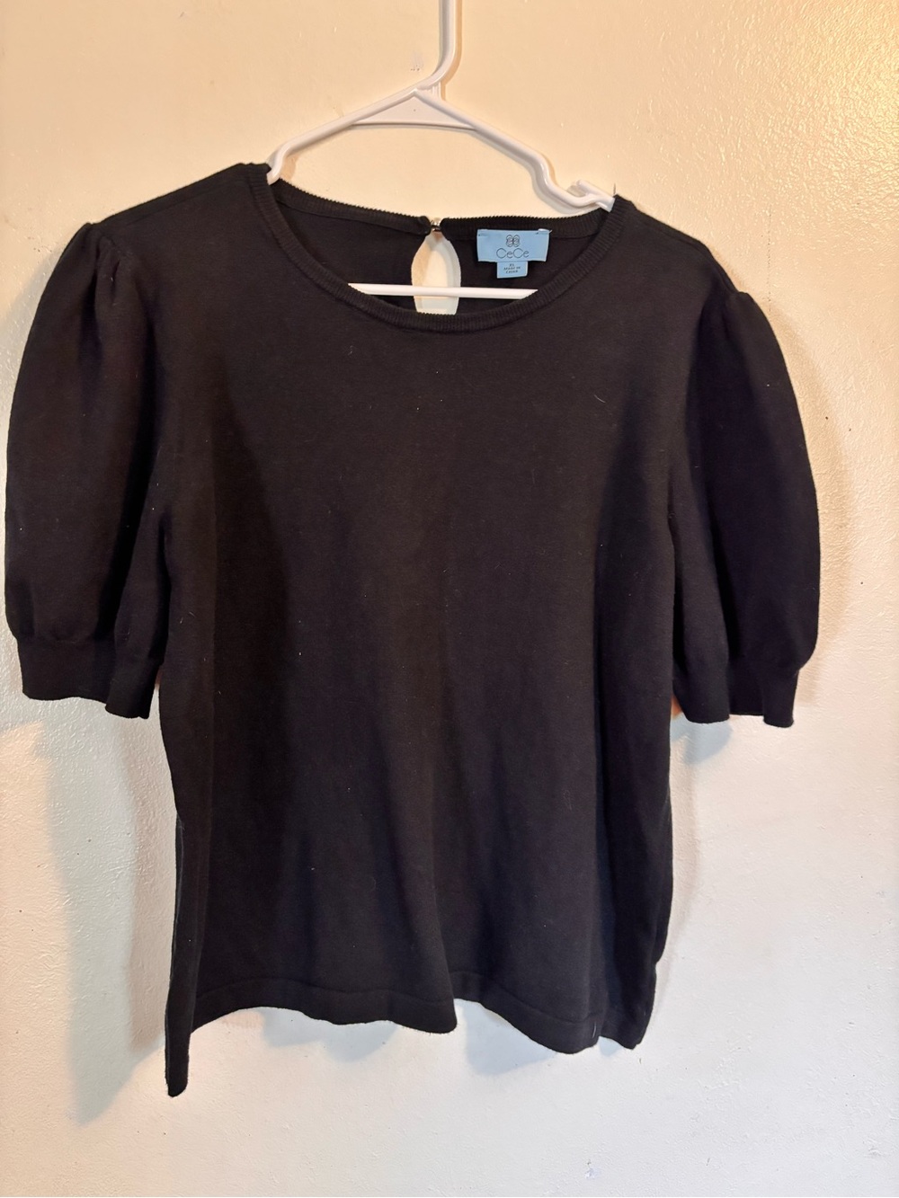 CeCe Black Puff Sleeve Knit Sweater